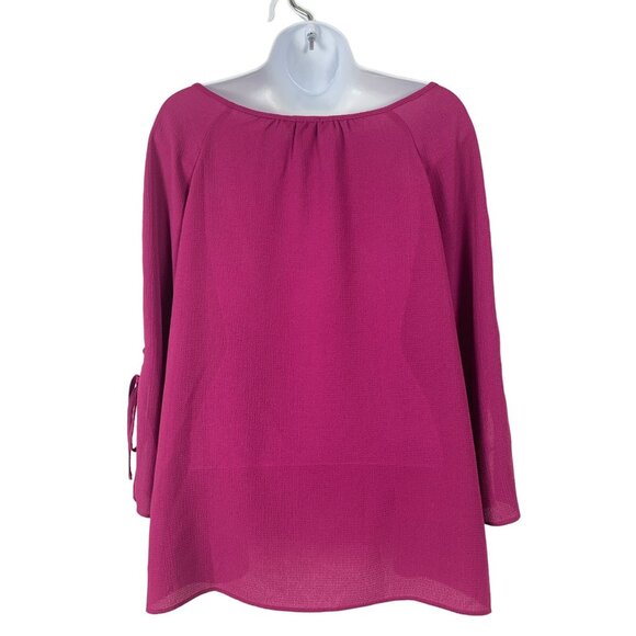 Christopher & Banks Womens Fuchsia Blouse With Button Detail & Tie Sleeves Large - Picture 5 of 12